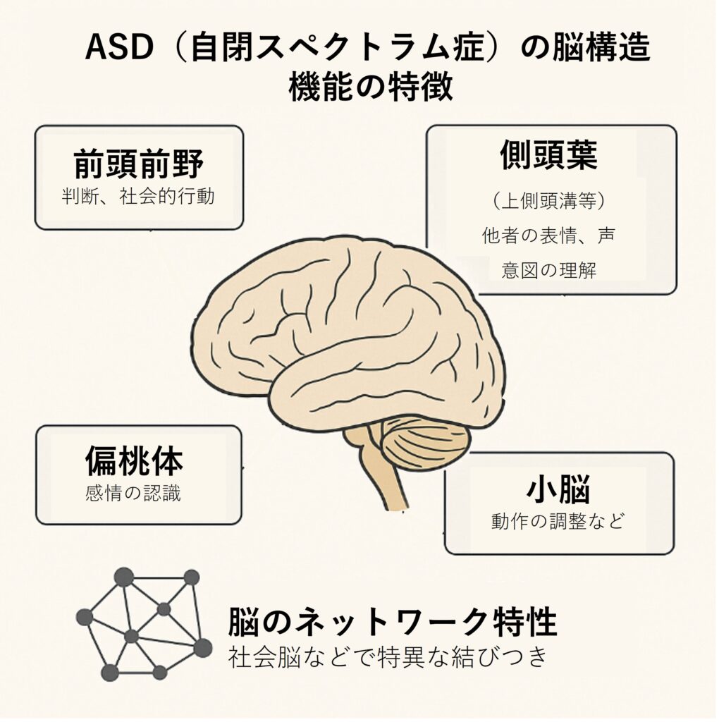 ASDでは、特に次の脳領域に注目が集まっています。